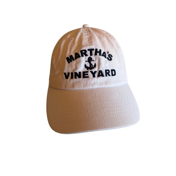 Marthas Vineyard Embroidered White Baseball Cap Adjustable Strap Preppy Coastal - Picture 1 of 5